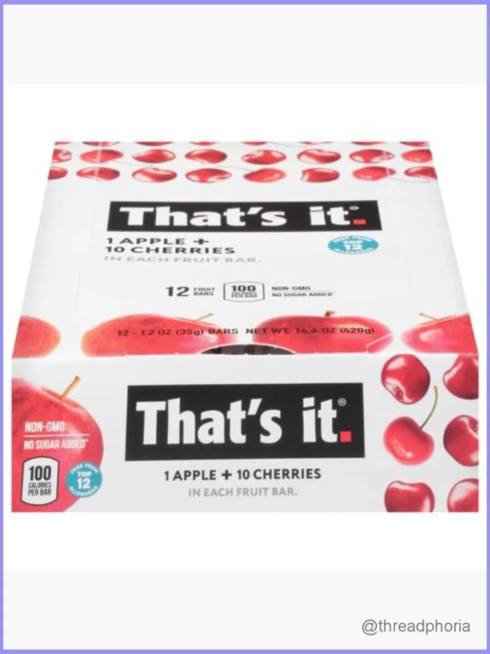 Apple + Cherry Fruit Bars, 12-Pack, Gluten Free, Vegan, High Fiber, No Sugar